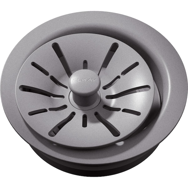 Quartz Perfect Drain 3-1/2" Polymer Disposr Flnge w/ Remov Baskt Strainr, Rubber Stoppr Greystone